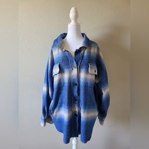 Free People Blue And White Button Down Swearer Top XL